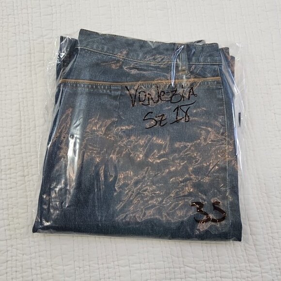 Venezia Denim Skirt Women's Size 18 Stretch Blue Pockets Front Vent EUC LN - Picture 10 of 10